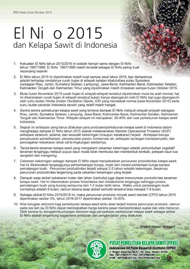 EDISI OKTOBER 2015 - El-Nino 2015 dan Kelapa Sawit di Indonesia