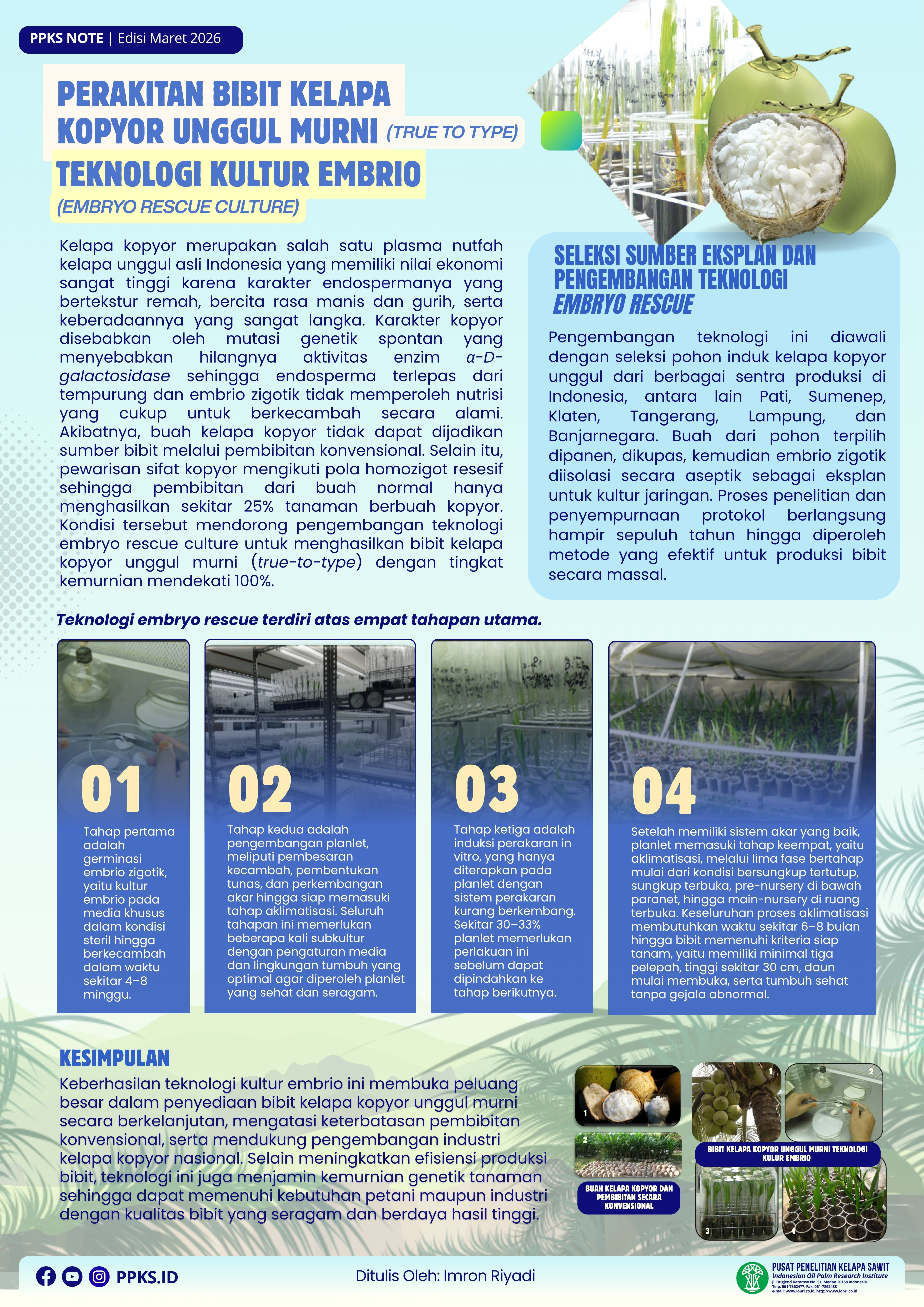 Edisi Maret 2026 - Perakitan Bibit Kelapa Kopyor Unggul Murni (True to Type) Teknologi Kultur Embrio (Embryo Rescue Culture)